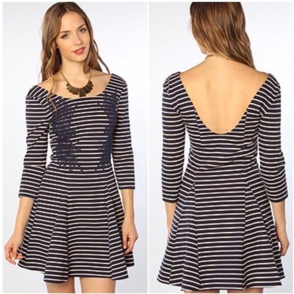 Free People Nautical & Knotty Striped Scoop Neck Dress Blue Pink Size Large - Picture 1 of 10